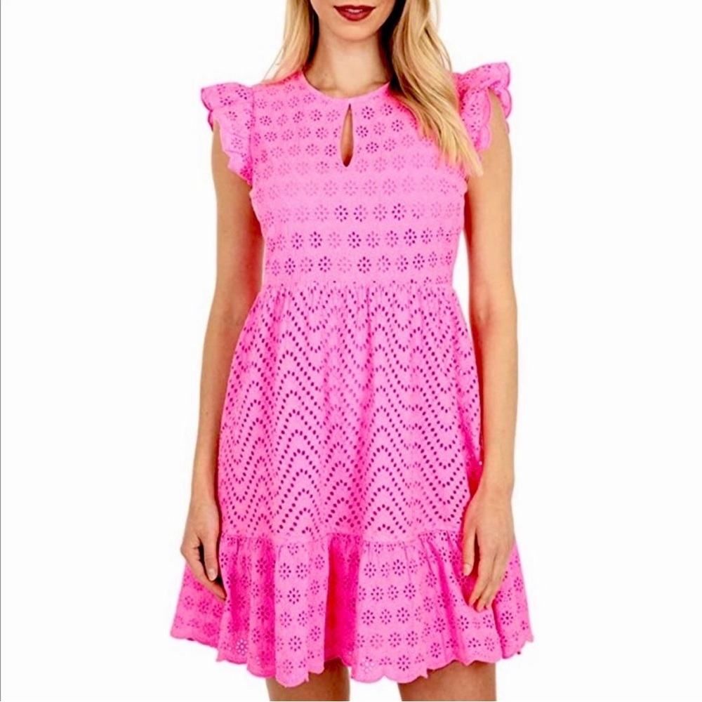 Vineyard Vines Allamanda Floral Eyelet Dress Pink Wave Size 6 Womens